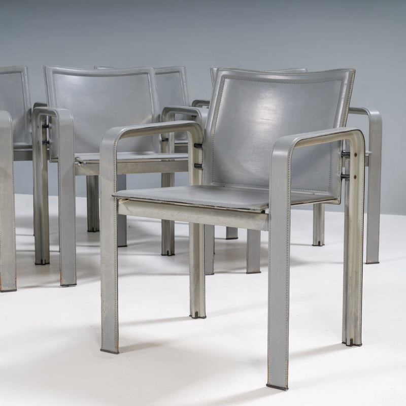 Matteo Grassi Golfo Dei Poeti Grey Leather Dining Chairs, Set of 10 - REHAUS - Jacques Toussaint