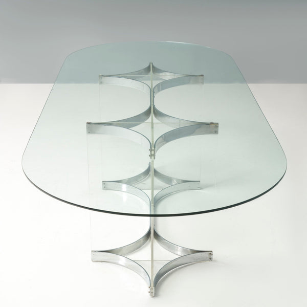 Mid Century Alessandro Albrizzi Large Dining Table, Glass and Chrome - REHAUS - Alessandro Albrizzi