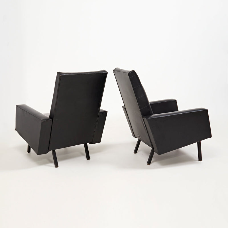 Mid Century Black Leather Pierre Guariche Style Armchairs, Set of 2 - REHAUS - Pierre Guariche