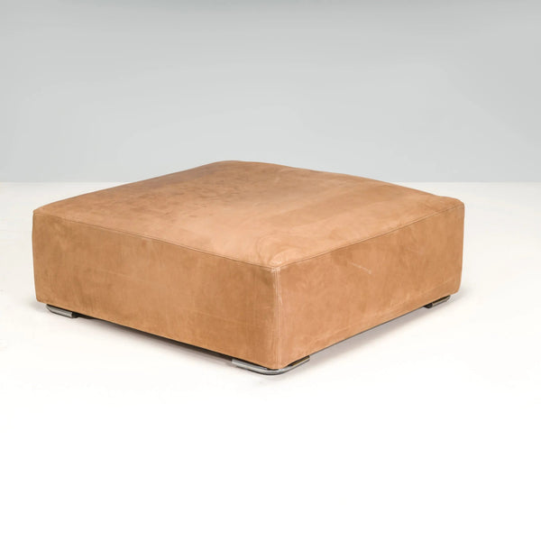 Minotti Brown Nabuk Suede Leather Square Ottoman - REHAUS - Minotti