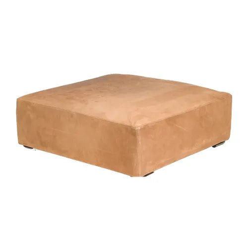 Minotti Brown Nabuk Suede Leather Square Ottoman - REHAUS - Minotti