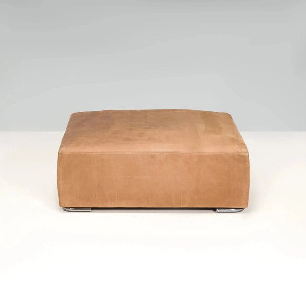 Minotti Brown Nabuk Suede Leather Square Ottoman - REHAUS - Minotti