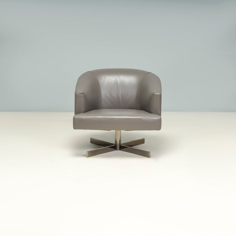 Minotti by Rodolfo Dordoni Grey Leather Martin Armchair - REHAUS - Minotti