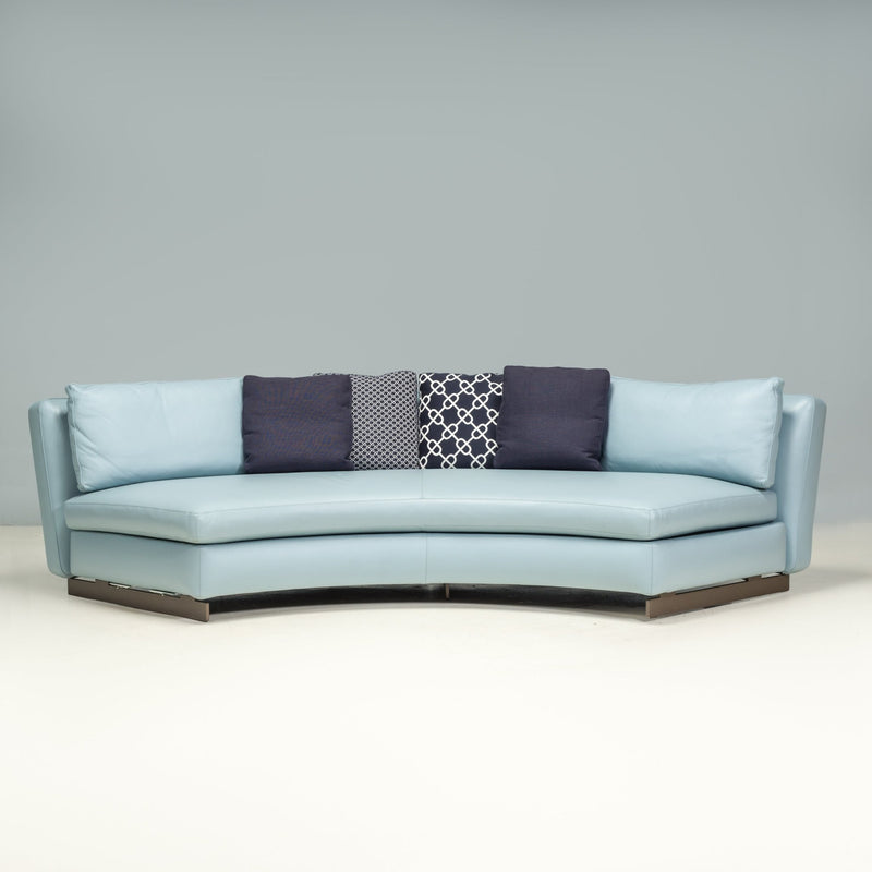 Minotti by Rodolfo Dordoni Light Blue Leather Curved Seymour Low 01 Sofa - REHAUS - Rodolfo Dordoni