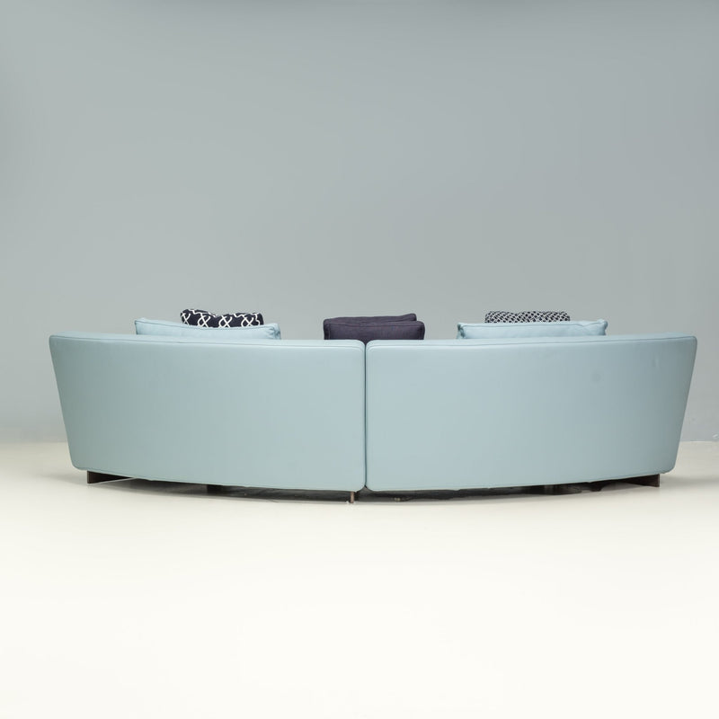 Minotti by Rodolfo Dordoni Light Blue Leather Curved Seymour Low 01 Sofa - REHAUS - Rodolfo Dordoni