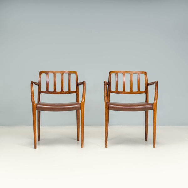 Niels Otto Møller Brown Leather #66 Dining Chairs, Set of 2 - REHAUS - Niels Otto Møller