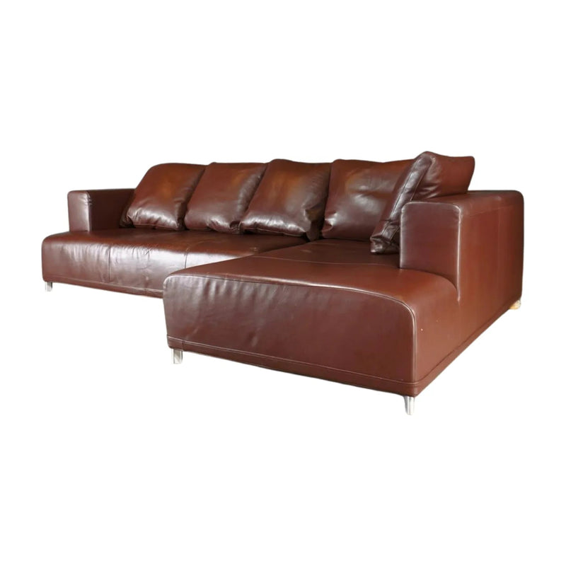 Opium L - Shape Corner Sofa with Chaise in Brown Leather by Didier Gomez - REHAUS - Didier Gomez