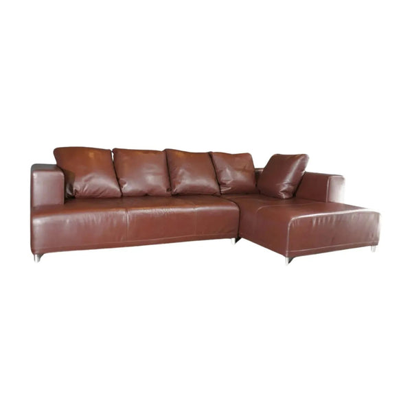 Opium L - Shape Corner Sofa with Chaise in Brown Leather by Didier Gomez - REHAUS - Didier Gomez