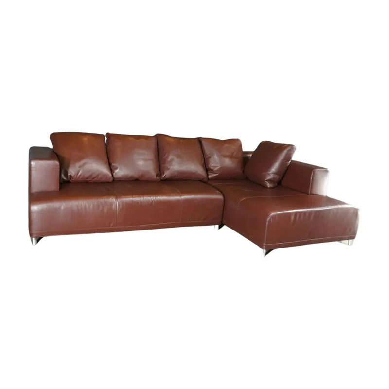 Opium L - Shape Corner Sofa with Chaise in Brown Leather by Didier Gomez - REHAUS - Didier Gomez