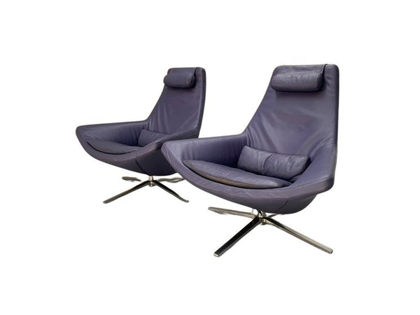 Pair of B&B Italia Metropolitan ME100 Armchairs - In Blue Gamma Leather