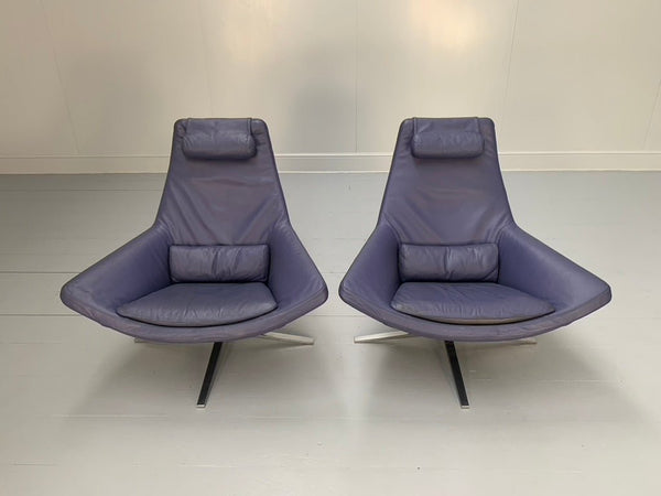 Pair of B&B Italia Metropolitan ME100 Armchairs - In Blue Gamma Leather @ REHAUS