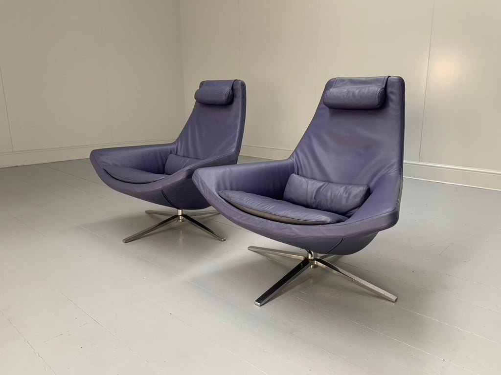 Pair of B&B Italia Metropolitan ME100 Armchairs - In Blue Gamma Leather @ REHAUS
