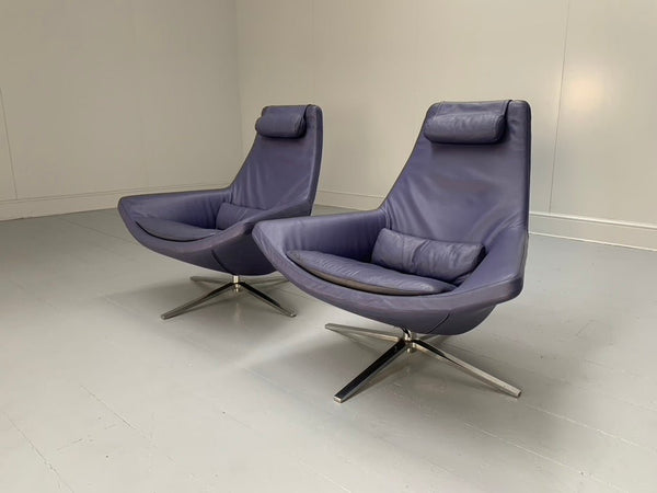 Pair of B&B Italia Metropolitan ME100 Armchairs - In Blue Gamma Leather @ REHAUS