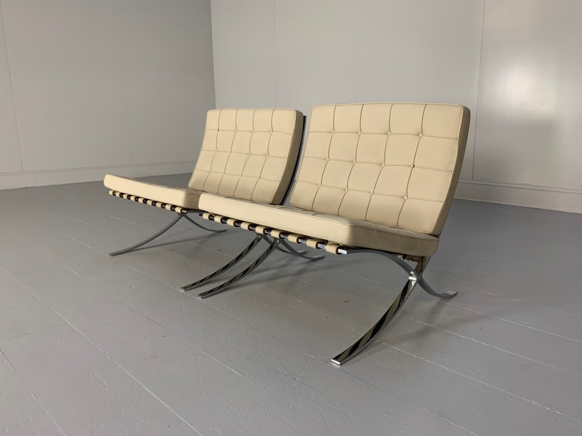 Pair of Knoll Studio Barcelona Chairs - In Pale Leather @ REHAUS