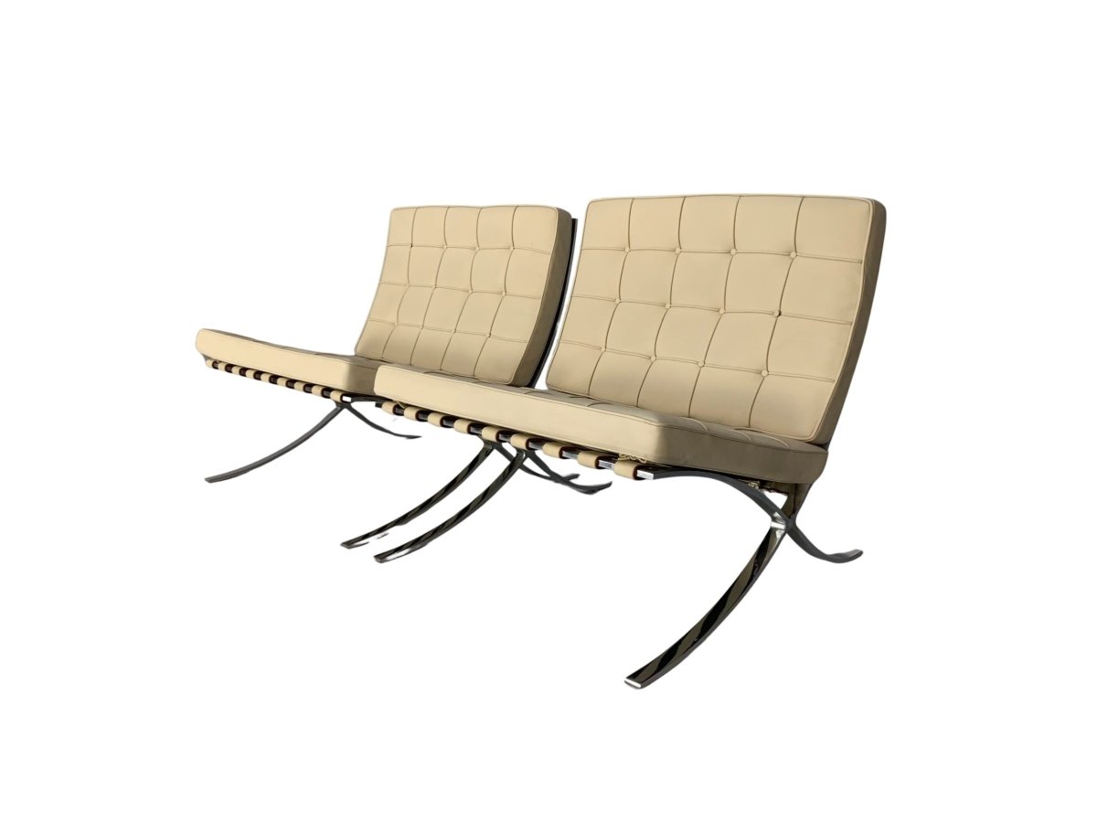 Pair of Knoll Studio Barcelona Chairs - In Pale Leather @ REHAUS