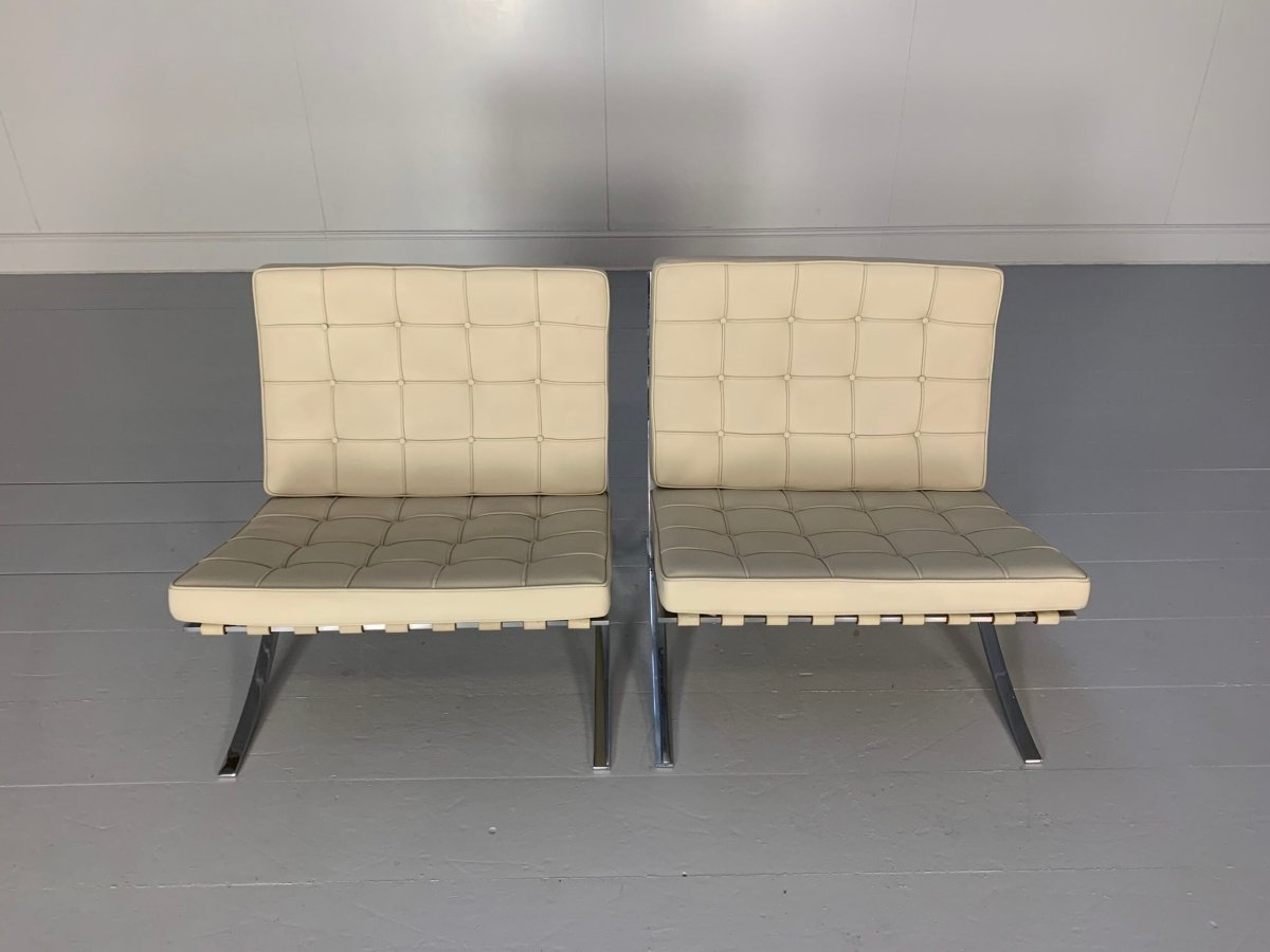 Pair of Knoll Studio Barcelona Chairs - In Pale Leather @ REHAUS