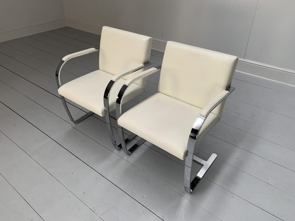 Pair of Knoll Studio Brno Flat Bar Armchairs - in Chrome & White Leather @ REHAUS