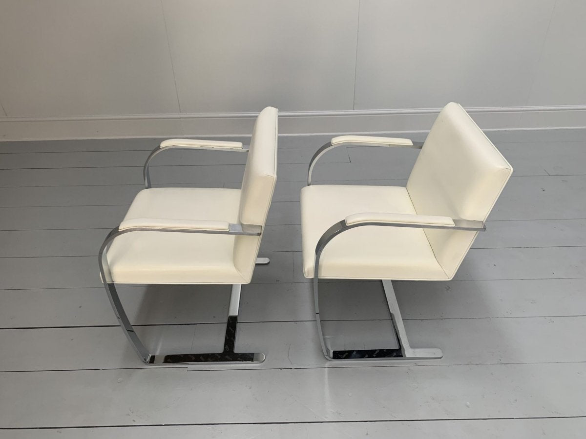 Pair of Knoll Studio Brno Flat Bar Armchairs - in Chrome & White Leather @ REHAUS
