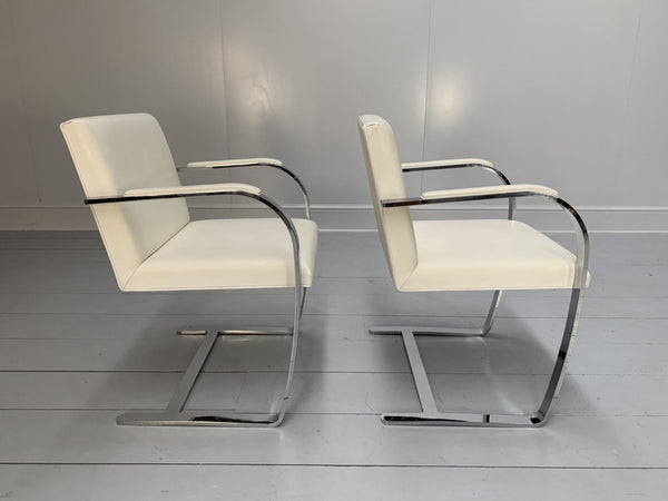 Pair of Knoll Studio Brno Flat Bar Armchairs - in Chrome & White Leather @ REHAUS