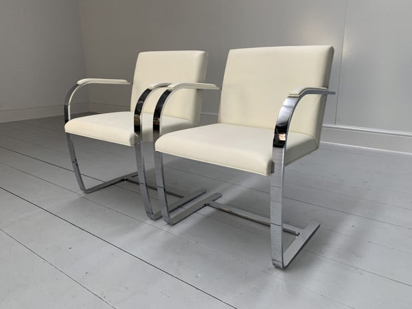 Pair of Knoll Studio Brno Flat Bar Armchairs - in Chrome & White Leather @ REHAUS