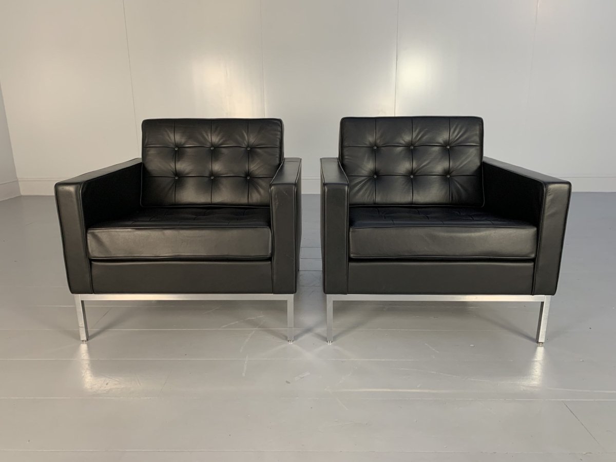Pair of Knoll Studio Florence Knoll Lounge Chairs Armchairs - In Black Volo Leather @ REHAUS