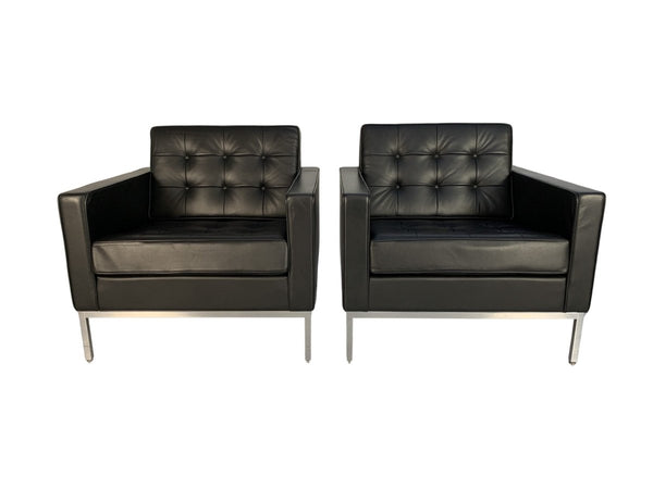 Pair of Knoll Studio Florence Knoll Lounge Chairs Armchairs - In Black Volo Leather