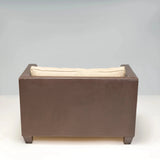 Philippe Hurel Brown Leather & Fabric Loveseat Sofa - REHAUS - Philippe Hurel