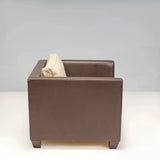 Philippe Hurel Brown Leather & Fabric Loveseat Sofa - REHAUS - Philippe Hurel