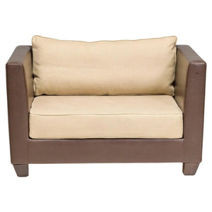 Philippe Hurel Brown Leather & Fabric Loveseat Sofa - REHAUS - Philippe Hurel