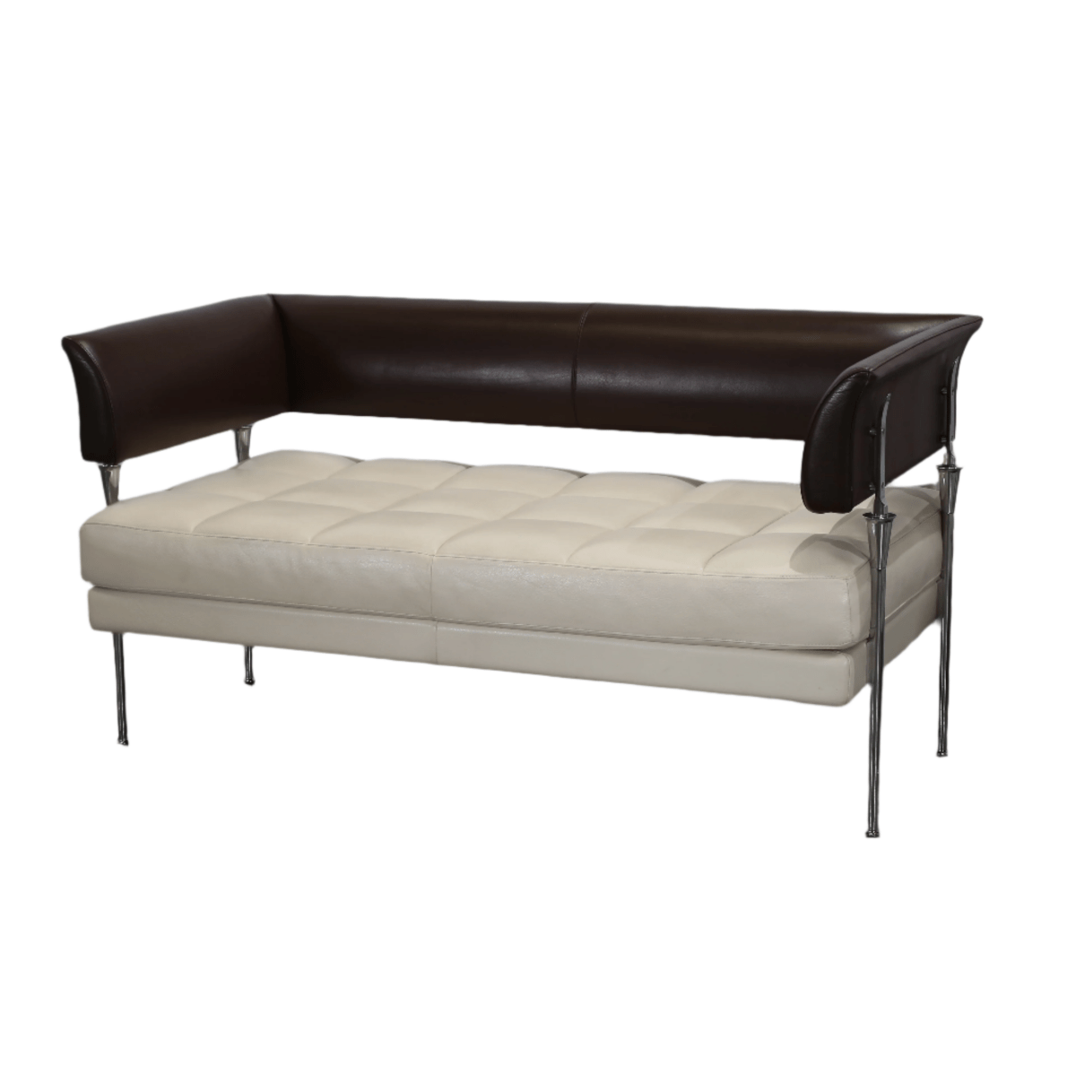 Poltrana Frau Hydra Castor Leather Sofa by Luca Scacchetti - Cream Cushion and Brown Frame @ REHAUS