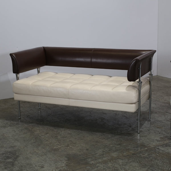 Poltrana Frau Hydra Castor Leather Sofa by Luca Scacchetti - Cream Cushion and Brown Frame @ REHAUS