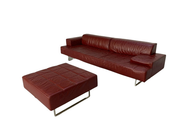 Poltrona Frau Quadra 4-Seat Sofa & Ottoman Suite - In Oxblood Red Pelle Frau SC Leather