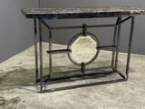 Bespoke Arabescato Corchia Black Marble Top Console Table with Plated Steel Base