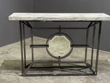 Bespoke Arabescato Corchia White Marble Top Console Table with Plated Steel Base