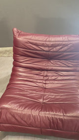 Ligne Roset Leather Burgundy Togo Armchair by Michel Ducaroy