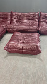 Ligne Roset 2 Seater Burgundy Leather Togo Sofa by Michel Ducaroy