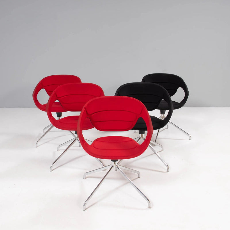 Red & Black Swivel Office Chairs, Set of 5 - REHAUS - Bespoke