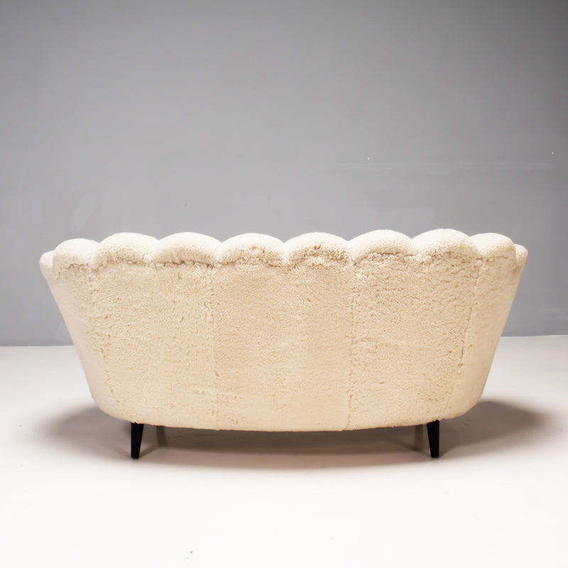 Art Deco Danish Cream Shearling Bouclé Scalloped Sofa
