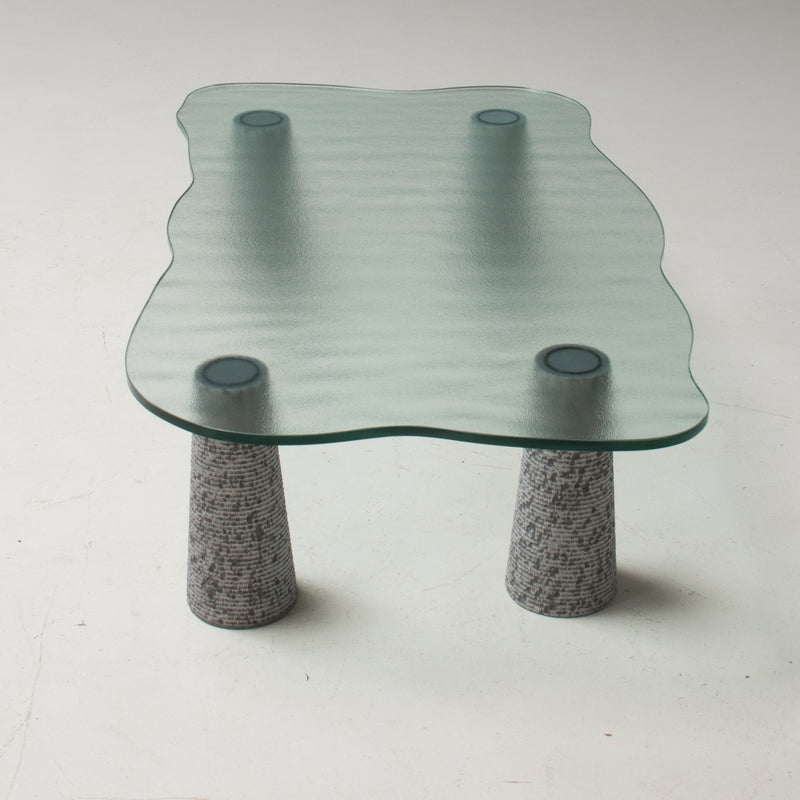 Italian Casigliani Grey Marble & Textured Glass Coffee Table, 1980s