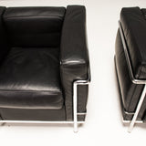 Le Corbusier for Cassina Black Leather LC2 Armchairs, Set of 2