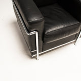 Le Corbusier for Cassina Black Leather LC2 Armchairs, Set of 2
