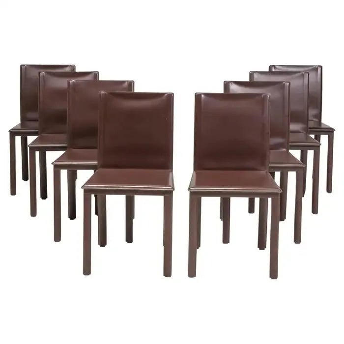 Riva 1920 Brown Leather Dining Chairs, Set of 8 - REHAUS - Riva