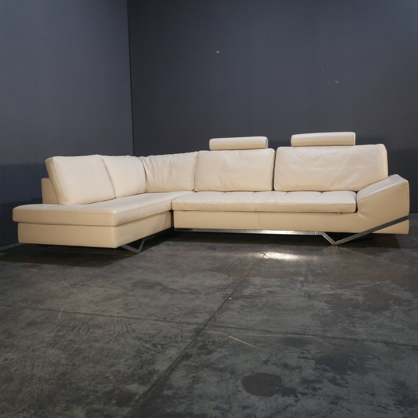 Roche Bobois Cream Leather Sectional Sofa @ REHAUS