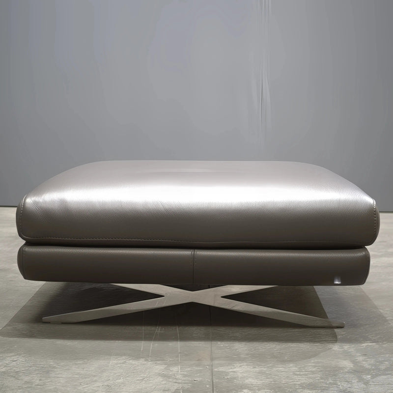 Roche Bobois Grey Leather Armchair and Footrest - REHAUS - Roche Bobois