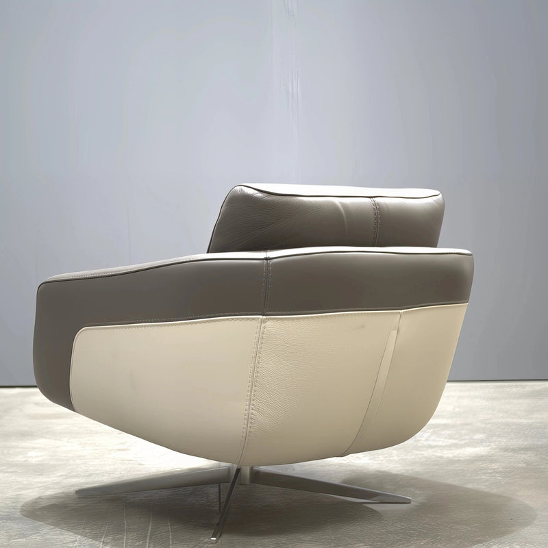 Roche Bobois Grey Leather Armchair and Footrest - REHAUS - Roche Bobois