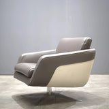 Roche Bobois Grey Leather Armchair and Footrest - REHAUS - Roche Bobois