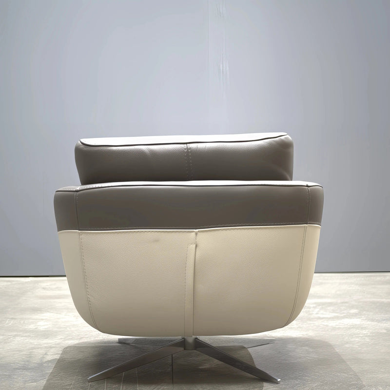 Roche Bobois Grey Leather Armchair and Footrest - REHAUS - Roche Bobois