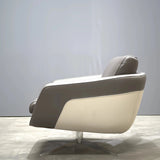 Roche Bobois Grey Leather Armchair and Footrest - REHAUS - Roche Bobois