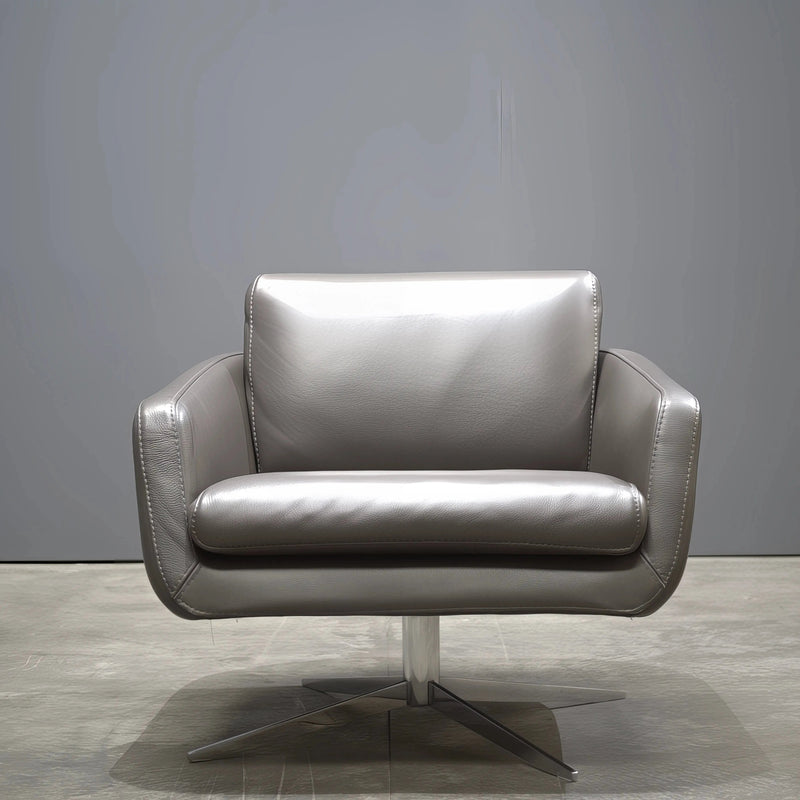 Roche Bobois Grey Leather Armchair and Footrest - REHAUS - Roche Bobois