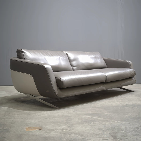 Roche Bobois Grey Leather Sofa - REHAUS - Roche Bobois